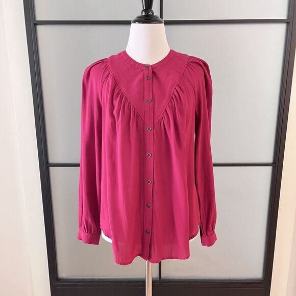Maeve Anthropologie Blouse Top Womens Size XS Pink Burgundy 80s Doen Sezane - Picture 1 of 10